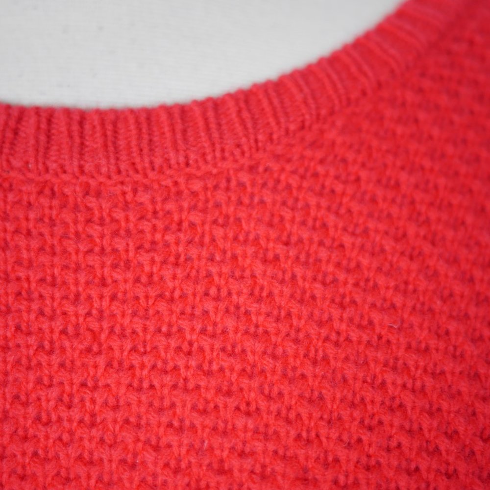J. CREW Women's M Red knit long sleeve wool pullover sweater chambray faux shirt - Picture 4 of 10